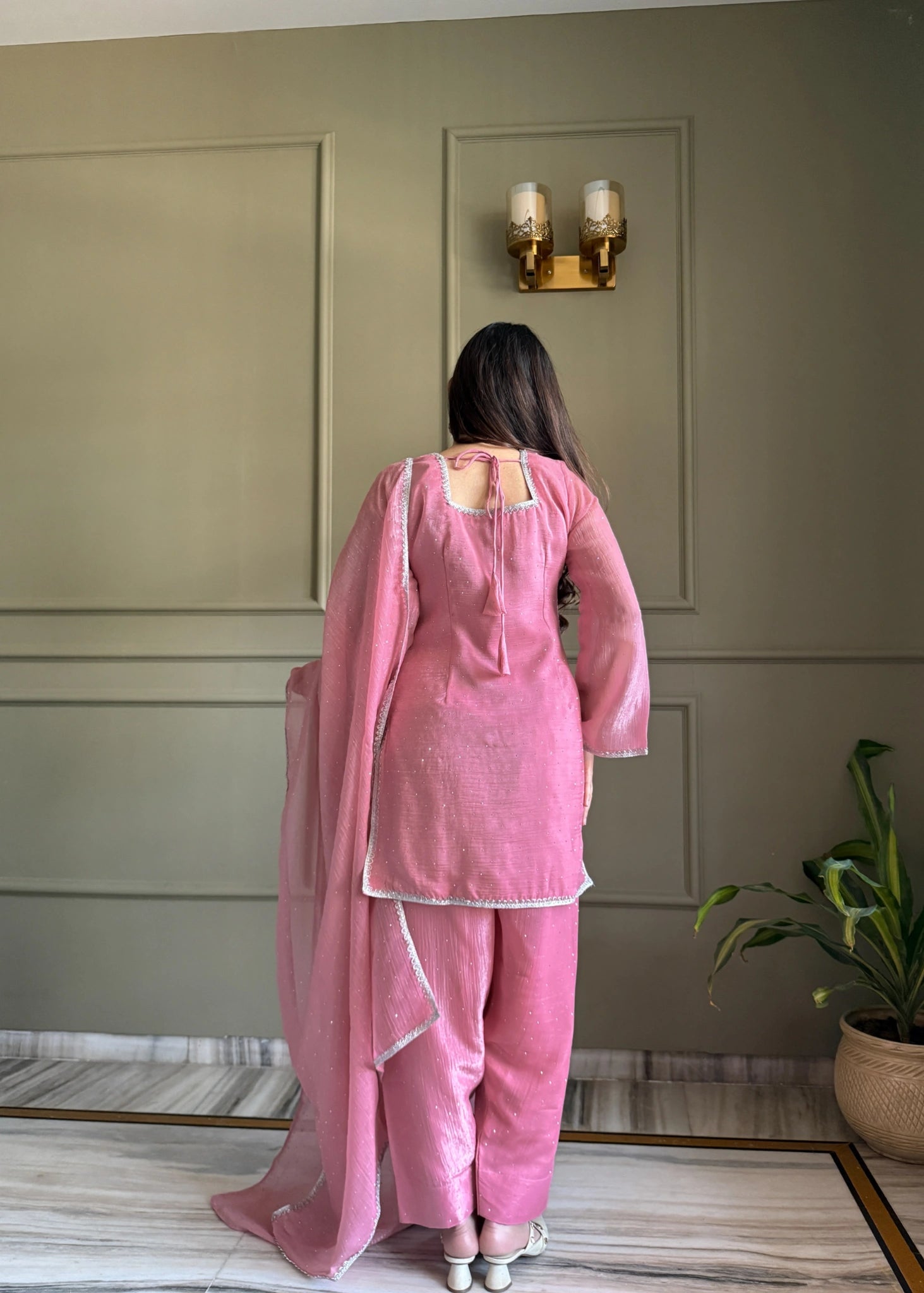 Baby pink suit - U-back with tie-up back view